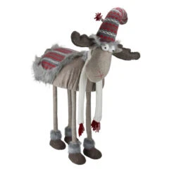 Northlight 29" Gray And Red Nordic Standing Moose Christmas Figurine