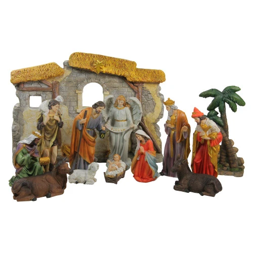 Northlight 13-Piece Gray Traditional Religious Christmas Nativity Figurine With Stable 23.25" 3 Northlight 13-Piece Gray Traditional Religious Christmas Nativity Figurine With Stable 23.25"