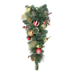 Northlight 30" Green Foliage Embellished Artificial Christmas Teardrop Swag - Unlit
