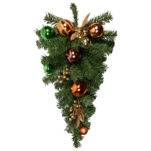 Northlight 30" Green Foliage And Ornaments Artificial Christmas Teardrop Swag, Unlit 3 Northlight 30" Green Foliage And Ornaments Artificial Christmas Teardrop Swag, Unlit