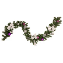 Northlight 6' X 9" Foliage, Poinsettia And Ornament Artificial Christmas Garland, Unlit