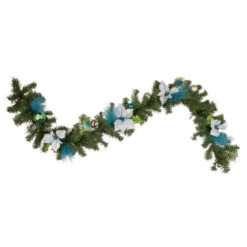 Northlight 6' X 9" Peacock Feather And Poinsettia Artificial Christmas Garland, Unlit