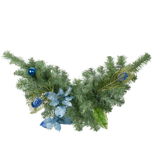 Northlight 24" Regal Peacock Blue And Silver Poinsettia Artificial Christmas Swag - Unlit 3 Northlight 24" Regal Peacock Blue And Silver Poinsettia Artificial Christmas Swag - Unlit