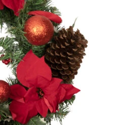 Northlight Poinsettia With Pinecone And Ball Artificial Christmas Wreath, 24-Inch, Unlit -Ornaments Store northlight s84896 3 updated 62720.1659648248