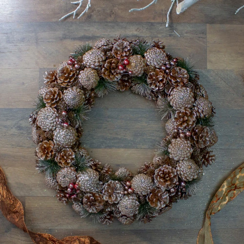Northlight Glittered Pine Cones And Berries Artificial Christmas Wreath - 19-Inch, Unlit 5 Northlight Glittered Pine Cones And Berries Artificial Christmas Wreath - 19-Inch, Unlit - Image 3