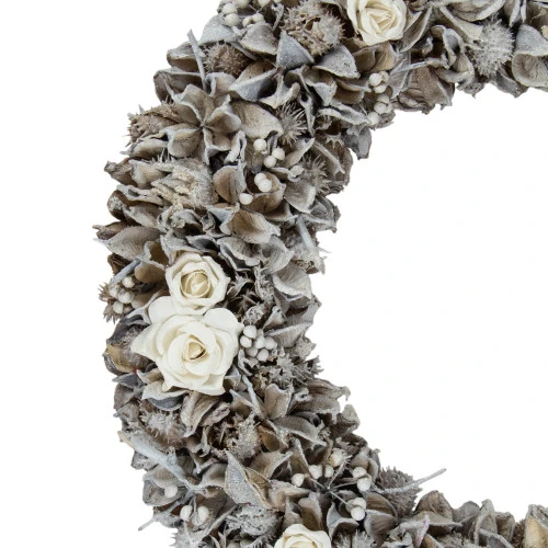 Northlight White Glittered Rose And Walnut Shell Artificial Christmas Wreath - 19-Inch, Unlit 5 Northlight White Glittered Rose And Walnut Shell Artificial Christmas Wreath - 19-Inch, Unlit - Image 3