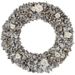 Northlight White Glittered Rose And Walnut Shell Artificial Christmas Wreath - 19-Inch, Unlit