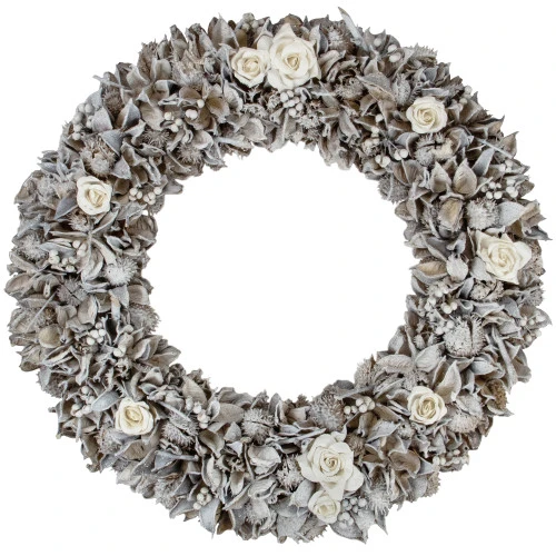 Northlight White Glittered Rose And Walnut Shell Artificial Christmas Wreath - 19-Inch, Unlit 3 Northlight White Glittered Rose And Walnut Shell Artificial Christmas Wreath - 19-Inch, Unlit
