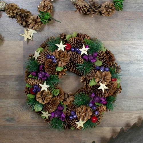 Northlight Pine Cones With Stars And Berries Artificial Christmas Wreath, 13-Inch, Unlit 4 Northlight Pine Cones With Stars And Berries Artificial Christmas Wreath, 13-Inch, Unlit - Image 2
