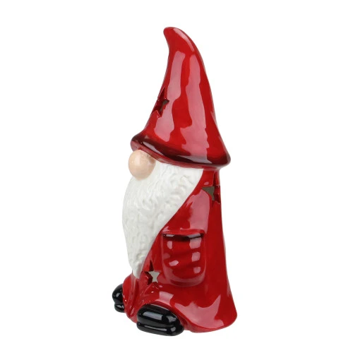 Northlight 9.75 Red Ceramic Christmas Star Gnome Tealight Candle Holder 4 Northlight 9.75 Red Ceramic Christmas Star Gnome Tealight Candle Holder - Image 2