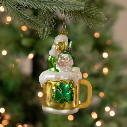 Northlight 5" Leprechaun In A Beer Mug Glass Christmas Ornament 4 Northlight 5" Leprechaun In A Beer Mug Glass Christmas Ornament - Image 2