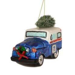 Northlight 5" Blue And White "U.S. Mail" Service Truck With Tree Glass Christmas Ornament -Ornaments Store northlight tr15206 2 25230.1665260519