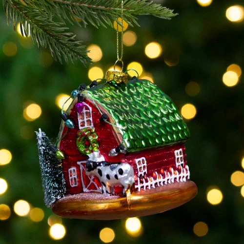 Northlight 4" Festive Red And Green Barn With Roof Glass Christmas Ornament 4 Northlight 4" Festive Red And Green Barn With Roof Glass Christmas Ornament - Image 2