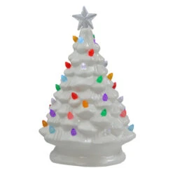 Northlight 8" LED Lighted White Ceramic Christmas Tree With Pastel Lights Table Top Decoration