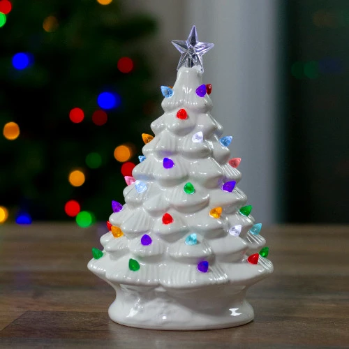 Northlight 8" LED Lighted White Ceramic Christmas Tree With Pastel Lights Table Top Decoration 6 Northlight 8" LED Lighted White Ceramic Christmas Tree With Pastel Lights Table Top Decoration - Image 4