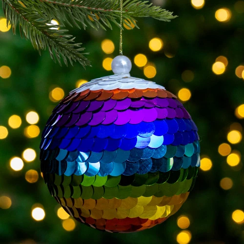 Northlight Vibrantly Colored Shiny Sequin Rainbow Hanging Christmas Ball Ornament 4.75" (120mm) 4 Northlight Vibrantly Colored Shiny Sequin Rainbow Hanging Christmas Ball Ornament 4.75" (120mm) - Image 2