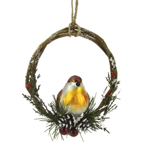 Northlight 4" Brown Bird Sitting In A Twig Wreath Christmas Ornament 3 Northlight 4" Brown Bird Sitting In A Twig Wreath Christmas Ornament
