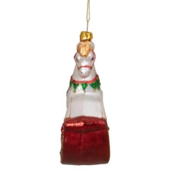 Northlight 5" White And Red Rocking Horse With Gifts Glass Christmas Ornament -Ornaments Store northlight tr83476 2 07903.1665610741
