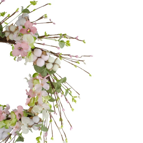 Northlight 18-Inch Pink And Green Hydrangeas With Cotton Artificial Floral Wreath 5 Northlight 18-Inch Pink And Green Hydrangeas With Cotton Artificial Floral Wreath - Image 3