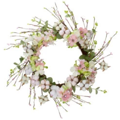 Northlight 18-Inch Pink And Green Hydrangeas With Cotton Artificial Floral Wreath