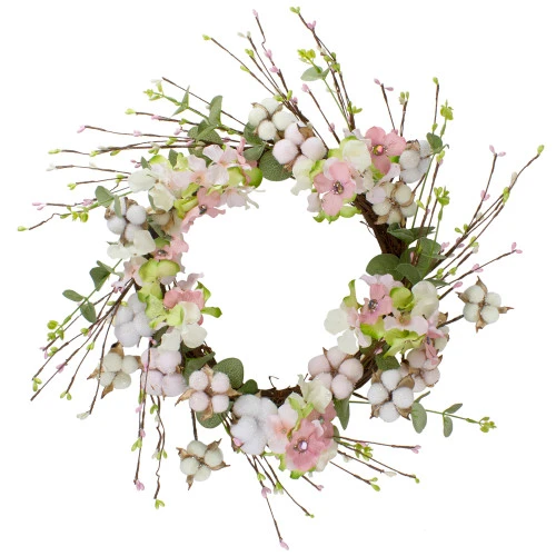 Northlight 18-Inch Pink And Green Hydrangeas With Cotton Artificial Floral Wreath 3 Northlight 18-Inch Pink And Green Hydrangeas With Cotton Artificial Floral Wreath