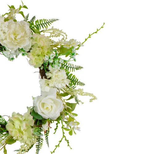 Northlight Peony And Rose Artificial Spring Wreath, White And Green - 24-Inch 5 Northlight Peony And Rose Artificial Spring Wreath, White And Green - 24-Inch - Image 3