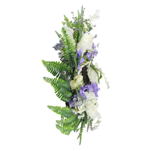 Northlight Daisy And Peony Foliage Twig Artificial Floral Wreath, Purple 22-Inch 4 Northlight Daisy And Peony Foliage Twig Artificial Floral Wreath, Purple 22-Inch - Image 2