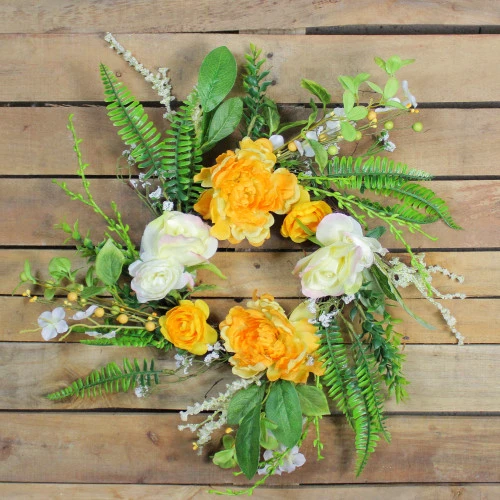 Northlight Hydrangea And Rose Twig Artificial Floral Wreath, Orange 16-Inch 4 Northlight Hydrangea And Rose Twig Artificial Floral Wreath, Orange 16-Inch - Image 2