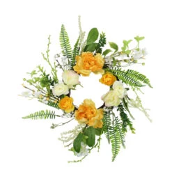Northlight Hydrangea And Rose Twig Artificial Floral Wreath, Orange 16-Inch