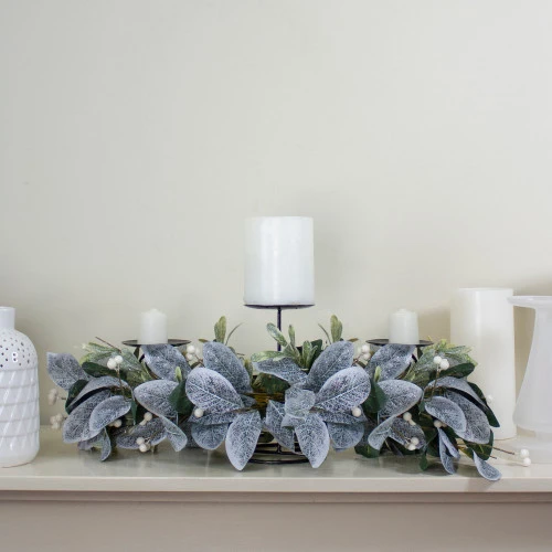 Northlight 32" Iced Leaves And Winter Berries Artificial Christmas Pillar Candle Holder 4 Northlight 32" Iced Leaves And Winter Berries Artificial Christmas Pillar Candle Holder - Image 2
