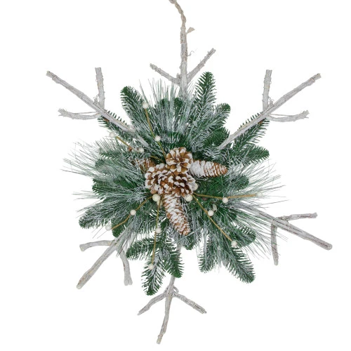 Northlight 24" Green And Winter White Frosted Mixed Pine Twig Snowflake Christmas Ornament 3 Northlight 24" Green And Winter White Frosted Mixed Pine Twig Snowflake Christmas Ornament