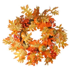Northlight Autumn Leaves, Pumpkins And Berries Artificial Thanksgiving Wreath, 22-Inch, Unlit