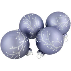 Northlight 4ct Matte Purple Glass Ball Christmas Ornaments With Branch Design 2.5" (63.5mm)