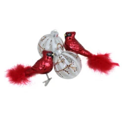 Northlight 4ct Red And White Cardinal Birds Glass Finish Christmas Ball Ornaments 6.25" (155mm) -Ornaments Store northlight wy00410 3 86570.1599873095
