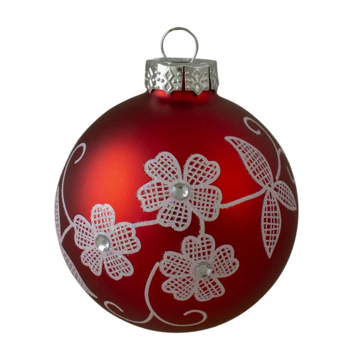 Northlight 4ct Red And White Floral Christmas Ball Ornaments 3.25" (100mm) 5 Northlight 4ct Red And White Floral Christmas Ball Ornaments 3.25" (100mm) - Image 3