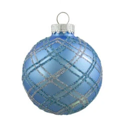 Northlight 4ct Blue And Silver Plaid Glitter Glass Christmas Ornament Ball Set 2.75" (70mm) -Ornaments Store northlight wy00426 1 04509.1669192532