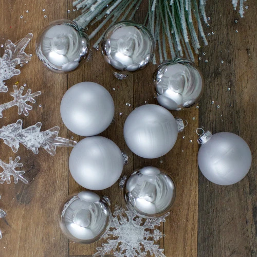 Northlight 9ct Silver 2-Finish Glass Christmas Ball Ornaments 2.5" (65mm) 4 Northlight 9ct Silver 2-Finish Glass Christmas Ball Ornaments 2.5" (65mm) - Image 2