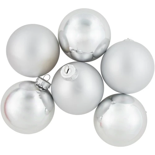 Northlight 6ct Silver 2-Finish Christmas Glass Ball Ornaments 3.25" 3 Northlight 6ct Silver 2-Finish Christmas Glass Ball Ornaments 3.25"