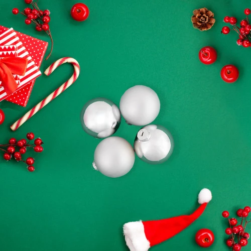 Northlight 6ct Silver 2-Finish Christmas Glass Ball Ornaments 3.25" 4 Northlight 6ct Silver 2-Finish Christmas Glass Ball Ornaments 3.25" - Image 2