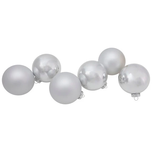 Northlight 6ct Silver 2-Finish Christmas Glass Ball Ornaments 3.25" 5 Northlight 6ct Silver 2-Finish Christmas Glass Ball Ornaments 3.25" - Image 3