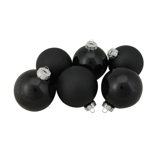 Northlight 6ct Black Glass 2-Finish Christmas Ball Ornaments 3.25" (80mm) 3 Northlight 6ct Black Glass 2-Finish Christmas Ball Ornaments 3.25" (80mm)