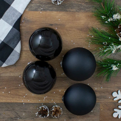 Northlight 4ct Black 2 Finish Glass Ball Christmas Ornaments 4" (100mm) 5 Northlight 4ct Black 2 Finish Glass Ball Christmas Ornaments 4" (100mm) - Image 3