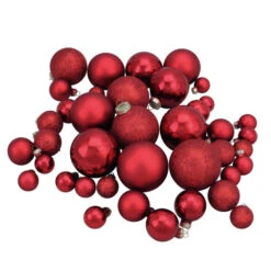 Northlight 40ct Shiny, Glitter And Matte Red Glass Ball Christmas Ornament Set 1"-2.5"