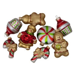 Northlight Pack Of 8 Gold And Red Gingerbread Men With Sweet Treats Christmas Ornaments 3"
