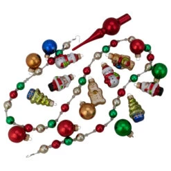 Northlight 18ct Red And Green Beaded Garland With Christmas Ornaments 30"