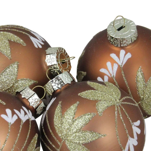 Northlight 4ct Brown And Gold 2-Finish Floral Glass Christmas Ball Ornaments 3.25" (80mm) 5 Northlight 4ct Brown And Gold 2-Finish Floral Glass Christmas Ball Ornaments 3.25" (80mm) - Image 3