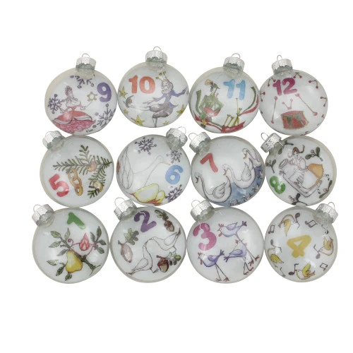 Northlight 12ct Clear 'The Twelve Days Of Christmas' Glass Disc Ornaments 3" 4 Northlight 12ct Clear 'The Twelve Days Of Christmas' Glass Disc Ornaments 3" - Image 2