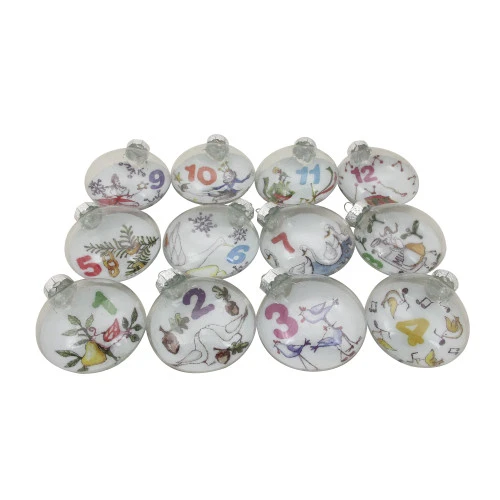 Northlight 12ct Clear 'The Twelve Days Of Christmas' Glass Disc Ornaments 3" 3 Northlight 12ct Clear 'The Twelve Days Of Christmas' Glass Disc Ornaments 3"