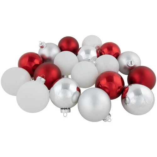 Northlight 72ct Red, Silver And White Shiny And Matte Glass Ball Christmas Ornaments 3.25-4" 3 Northlight 72ct Red, Silver And White Shiny And Matte Glass Ball Christmas Ornaments 3.25-4"
