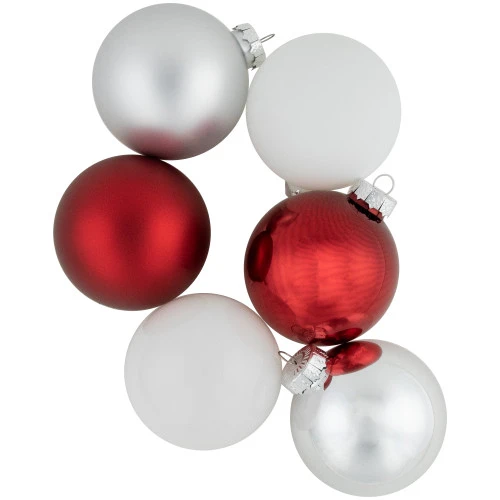 Northlight 72ct Red, Silver And White Shiny And Matte Glass Ball Christmas Ornaments 3.25-4" 7 Northlight 72ct Red, Silver And White Shiny And Matte Glass Ball Christmas Ornaments 3.25-4" - Image 5